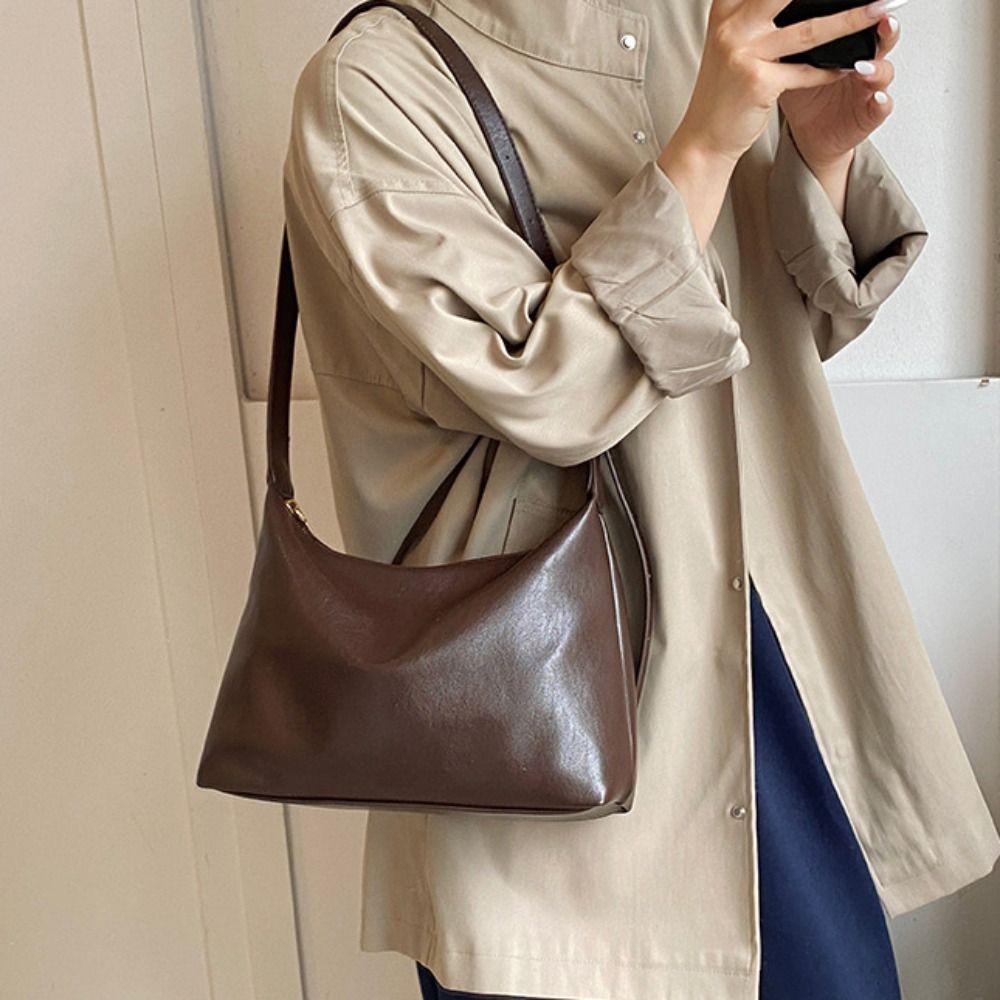 Lightweight Commuting Shoulder Bag Elegant Vintage Underarm Bag Fashion Soft Leather Tote Bag  Lady