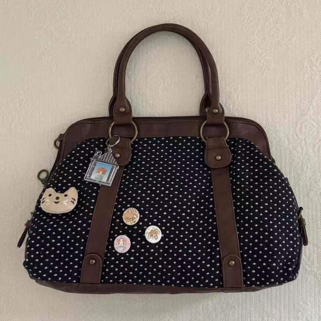 Bolso Tote Estilo Universitario de Lunares Retro para Mujer, Moderno y Versátil, Maletín de Gran Capacidad para Llevar en la Mano para el Trabajo