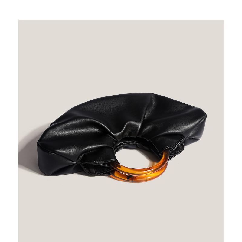 Small Niche Cow Horn Bag, Internet Celebrity, Same Acrylic Ring Handbag, Women's Pleated Cloud Bag, Hand-held Dumpling Bag