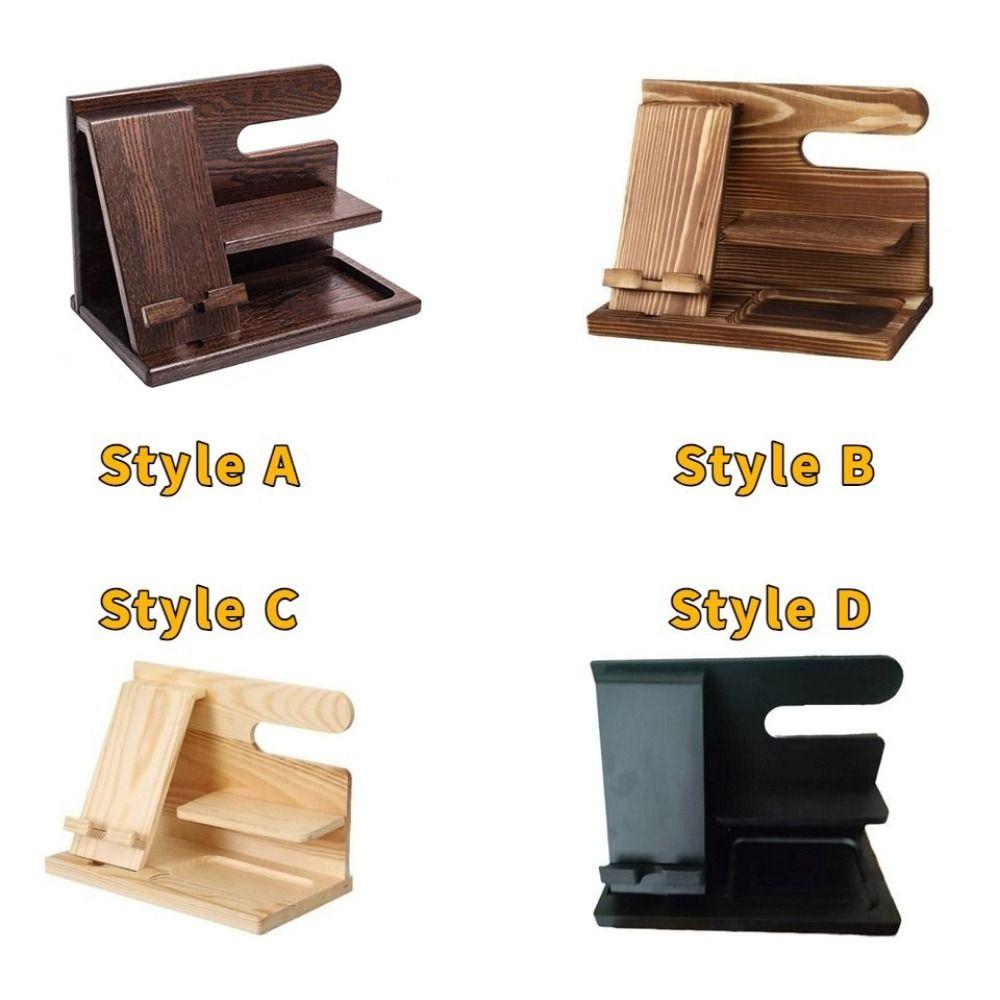 Space Saving Charging Phone Holder Solid Wood Keychain Wallet Storage Rack  Desktop Organization