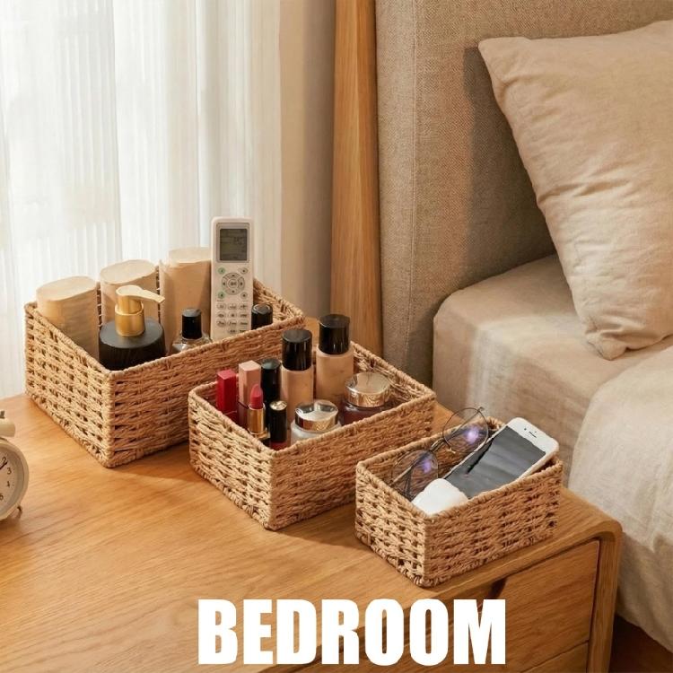 Pack of 3 Small Natural Grass Hand Crafted Storage Baskets for Organization Decorative Addition for Any Room