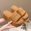 Wedge heel muffin thick-soled one-word cool slippers women's new soft-soled casual outer wear light beach shoes in summer 2025