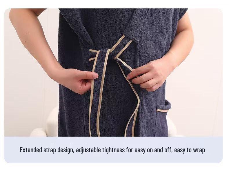 Unisex Plaid Absorbent Bath Towel Robe - Short Sleeve Couplet for Men and Women