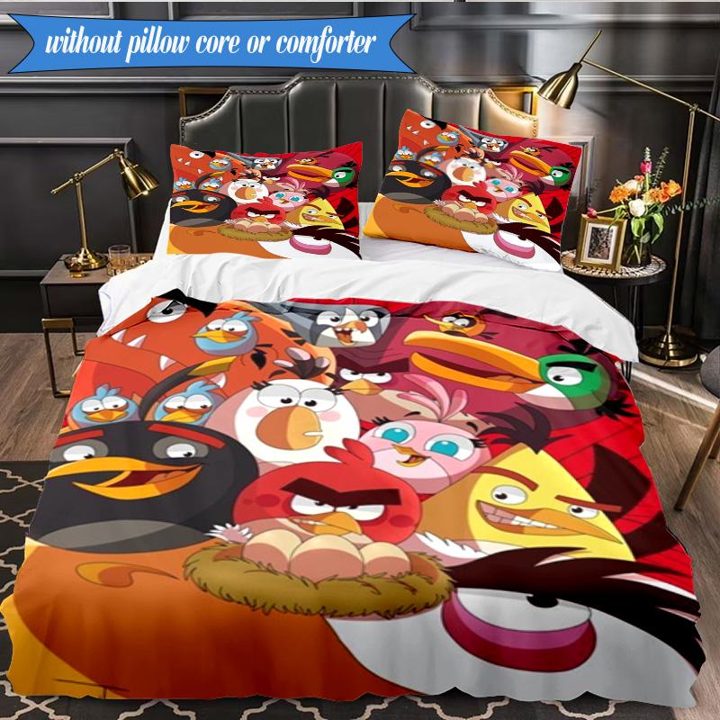 Red Birds Characters Collage 3pcs K-pop music group Bedding set,Ideal for Bedroom, Dormitory,Including Duvet Cover And 2pcs Pillowcases,Fan gifts