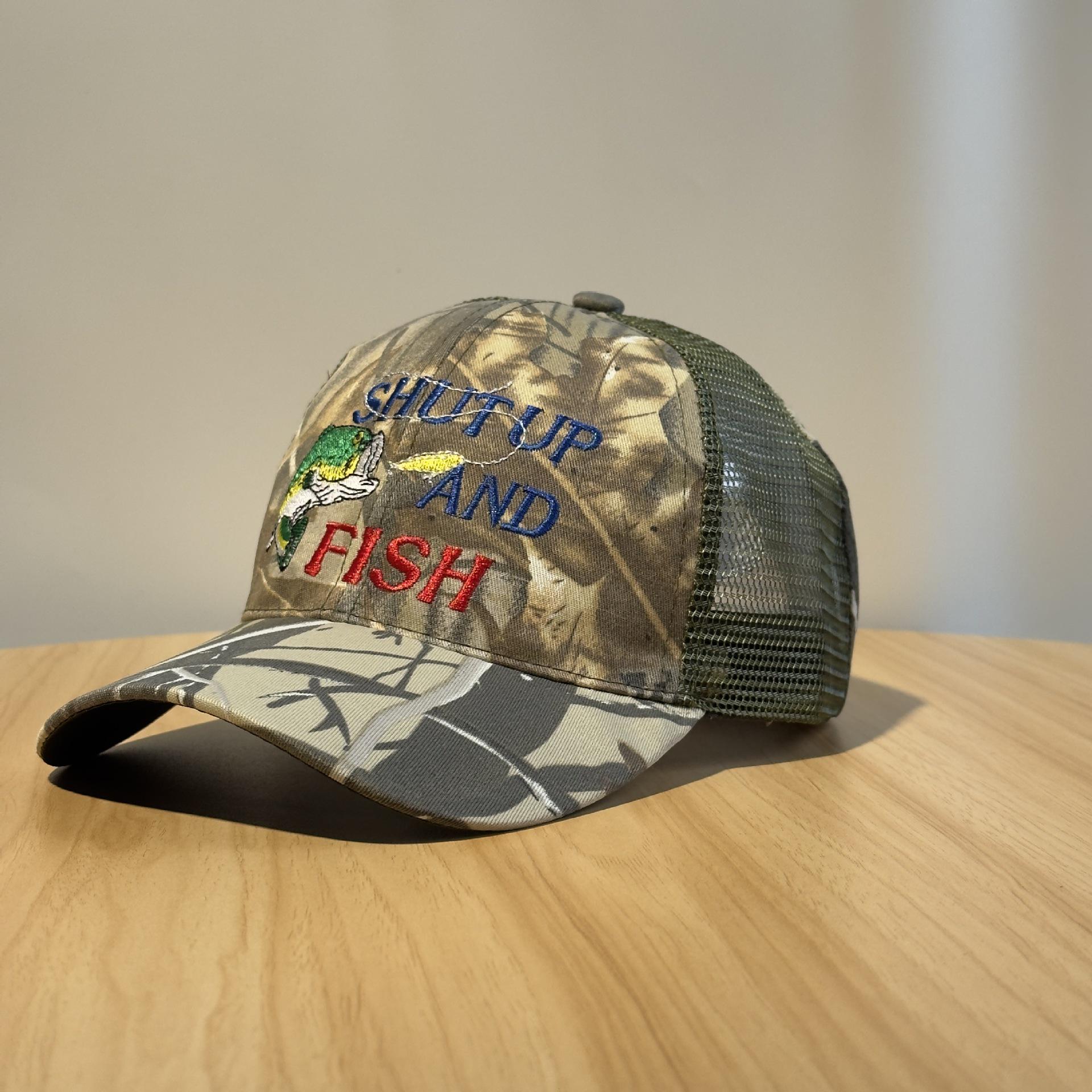 Camouflage Fish Embroidery Mesh Baseball Cap - Breathable Summer Sun Hat 58cm