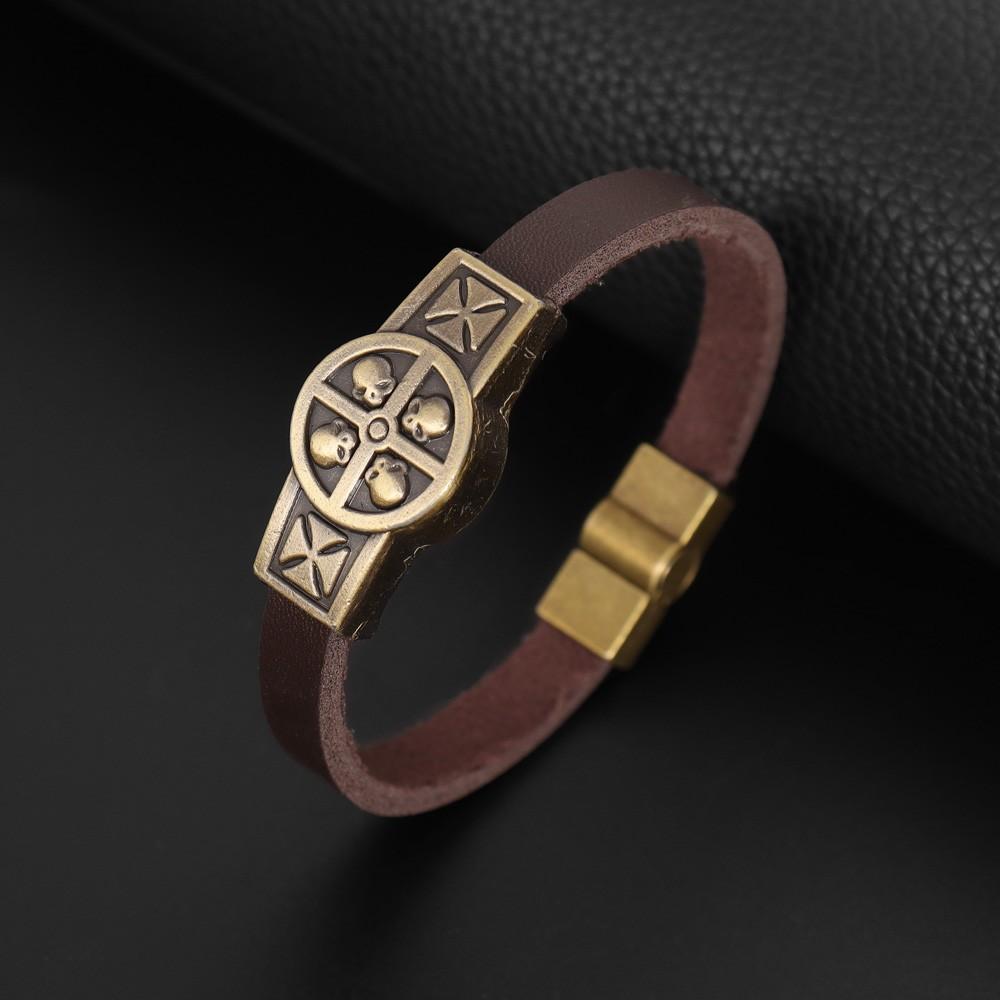 

Мужской индивидуальный хип-хоп модный панк-череп кожаный браслет готический поп браслет подарок на день аксессуары коричневый