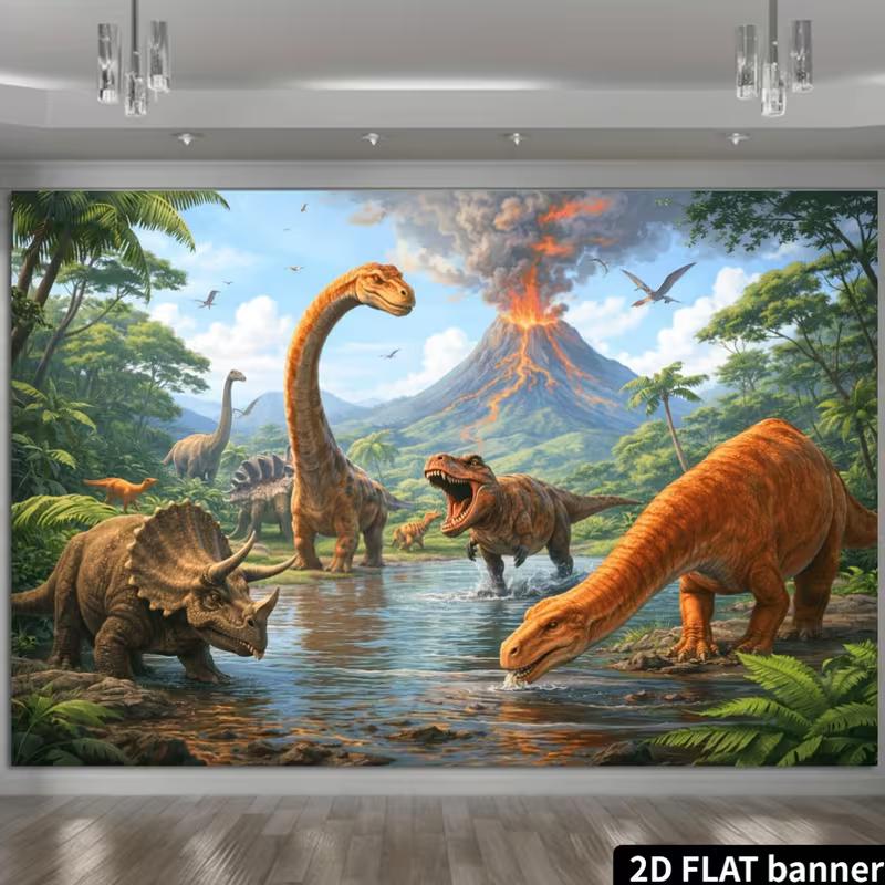 2D Natural Tropical Jungle Dino Volcanic Landscape Kids Party Photography Backdrop