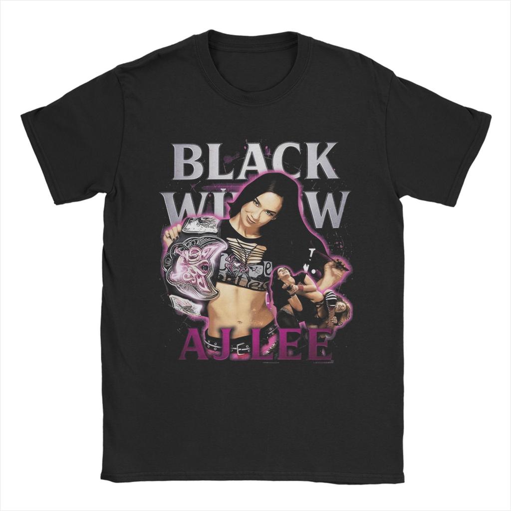 Novelty AJ Lee Black Widow Pose T-Shirt Men Round Collar Cotton T Shirt Short Sleeve Tees Unique Tops