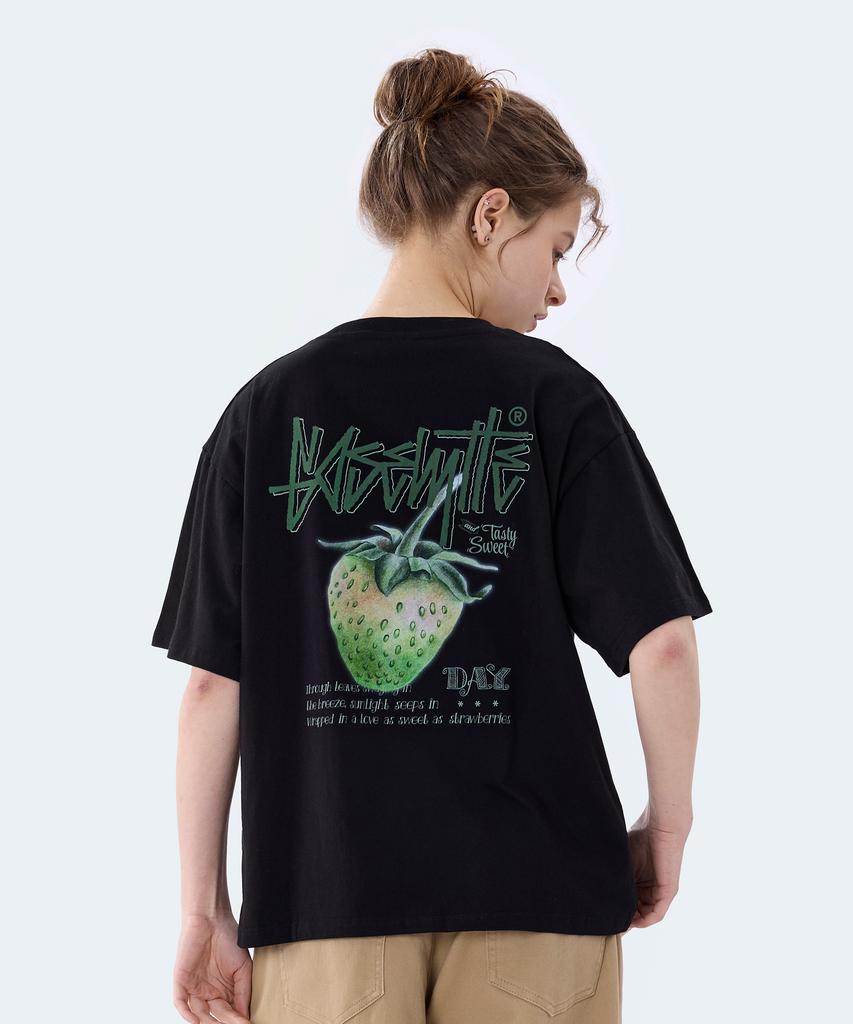 Yosemiti Strawberry Digital Print Short Sleeve T-Shirt Black Yt-3Y25