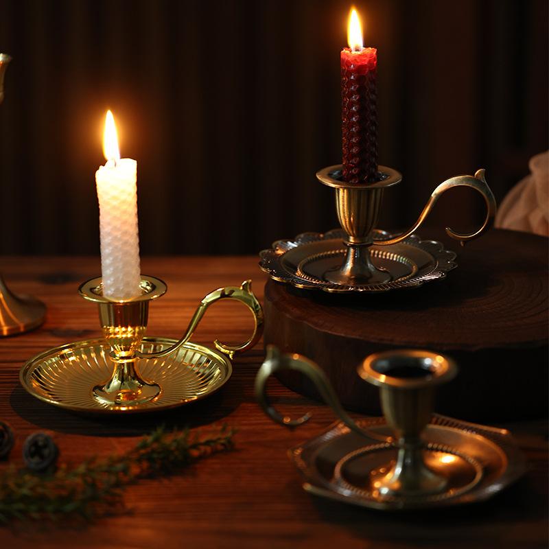 Vintage Metal Candle Holder Plate Set, Romantic Table Decor for Candlelight Dinner, Christmas Party Centerpiece, Home Accent