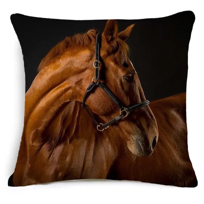 18'' Square Horse Printed Cushion Cover Vintage  Linen Square Pillow Cover  Covers Customized Drop Shipping