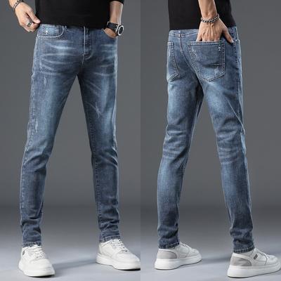 Klasické modré jeans pánské jarní a podzimní nové pánské všestranné Slim stretch pánské džíny