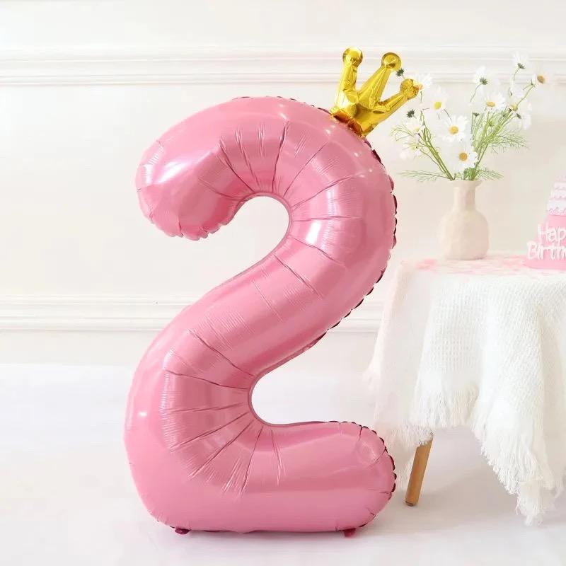 Gradient Color Crown Number Balloon Pillar, 32-40 Inch, First Birthday Party Decoration