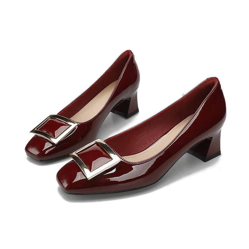 

Professional OL temperament commuting soft leather women s shoes 2025 new square head thick heel single shoes women s Korean version square buckle hi 40 бордовий