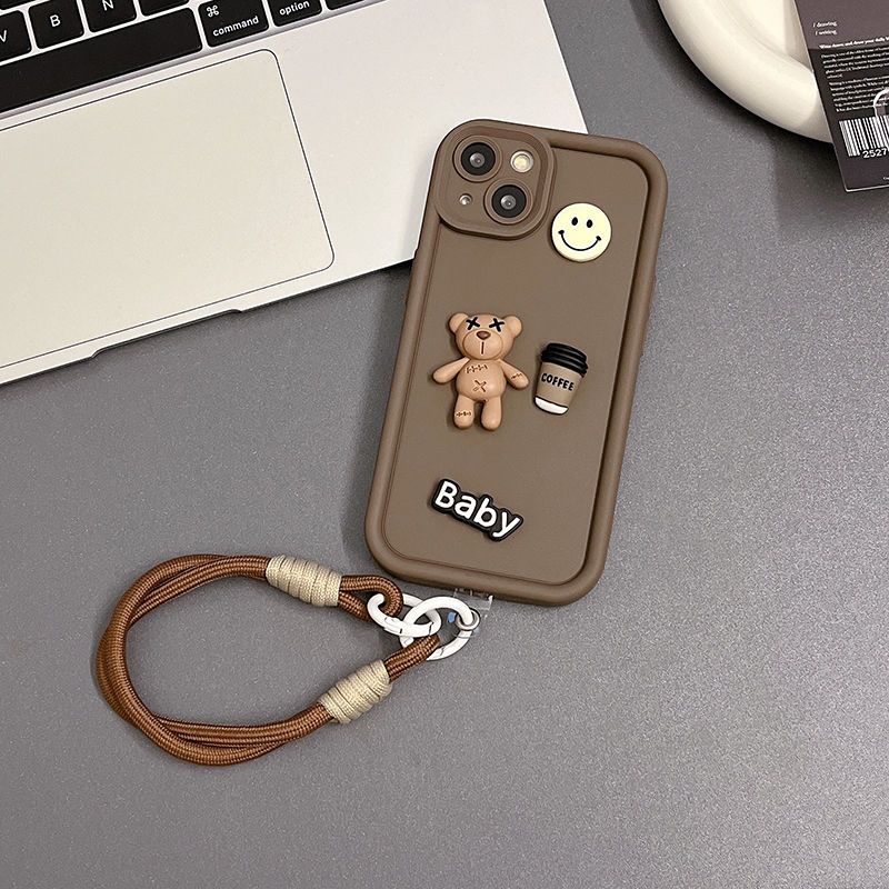 Avec Lanière Mignon Ours 3D Coque de Téléphone Pour Samsung Galaxy A06 A16 A26 A36 A56 5G 4G A55 A35 A25 A15 A05 A05S Housse For Galaxy A13 5G&With Lanyard café