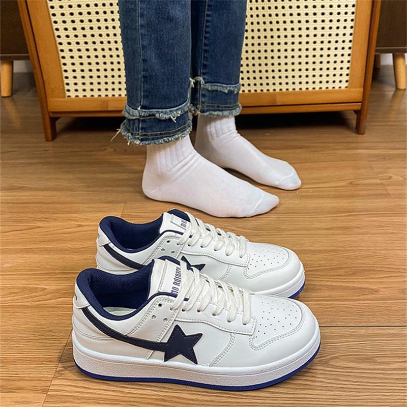 White Dark Blue Color Matching Niche Board Shoes Women's Autumn New Versatile Sports and Leisure White Shoes