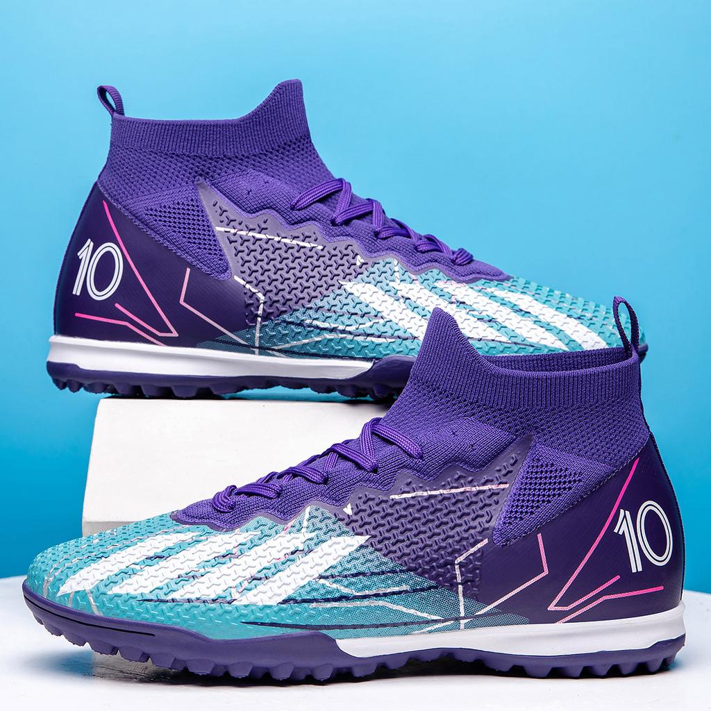 20252025 Flying woven football shoes high-top broken nails male and female students grass training long nails competition sports shoes