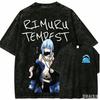 Rimuru Tempest Vintage Washed Grafikdruck T-Shirt Unisex Rundhals Kurzarm Baumwolle Lässig Streetwear Mode T-Shirts Tops für Herren Damen