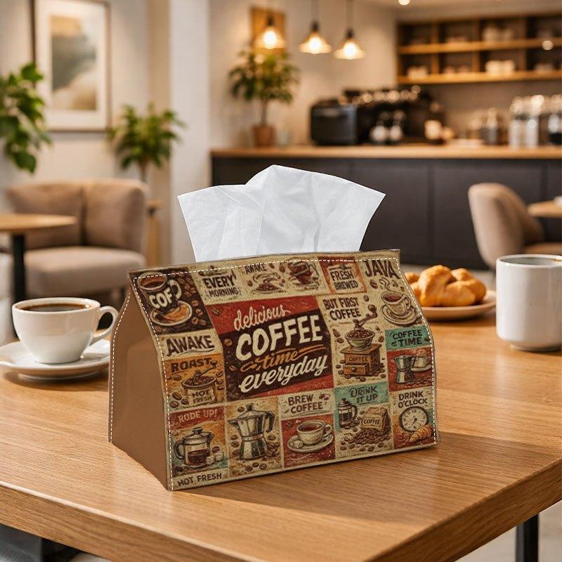 1pc Vintage Typography Retro Tissue Box, Coffee Collage Graphic Design Perfect for Outdoor Gatherings, Daily Desktop Use, And Suitable for Bedrooms, L
