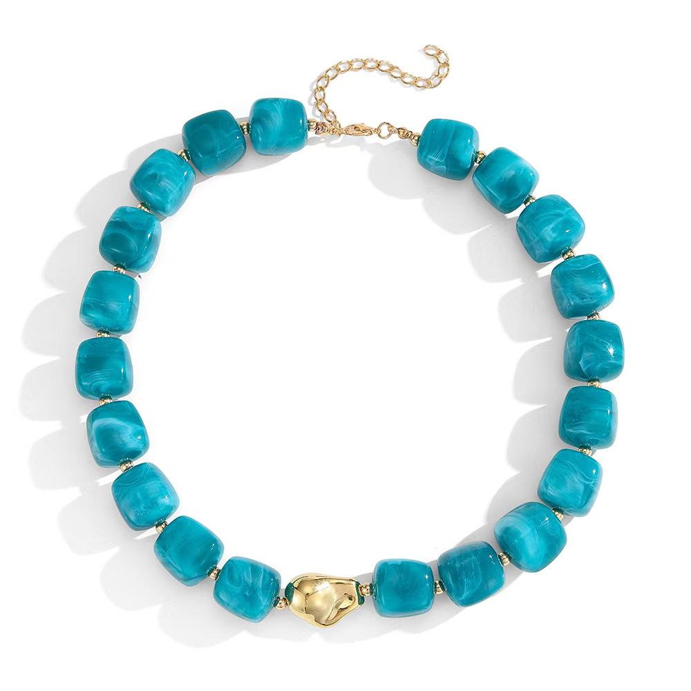 Retro European-American Layered Necklace with Colorful Acrylic Beads