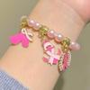 Symbolic Beaded Bracelet For Breast Cancers Awareness Adjustable Design Wristchain Ribbon Wheat Pendant Jewelry