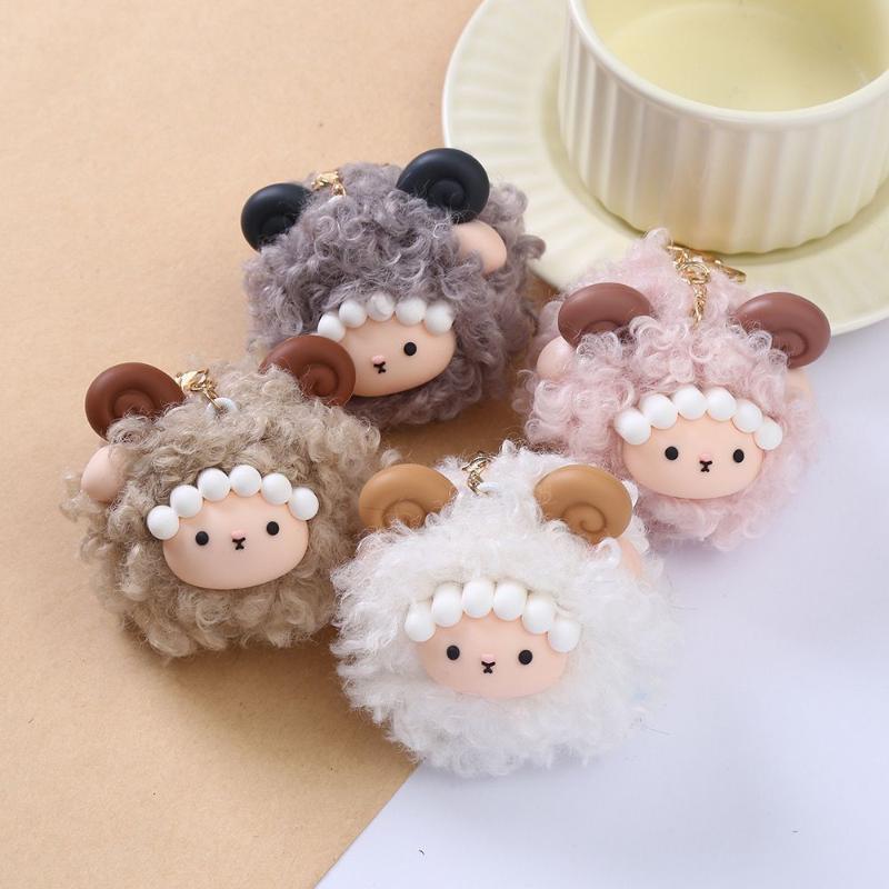 Curly Sheep Plush Pendant Keychain Mini Sheep Plush Pendant Soft Lamb Doll Accessories Car Decor Keychain Bag Decoration Gifts