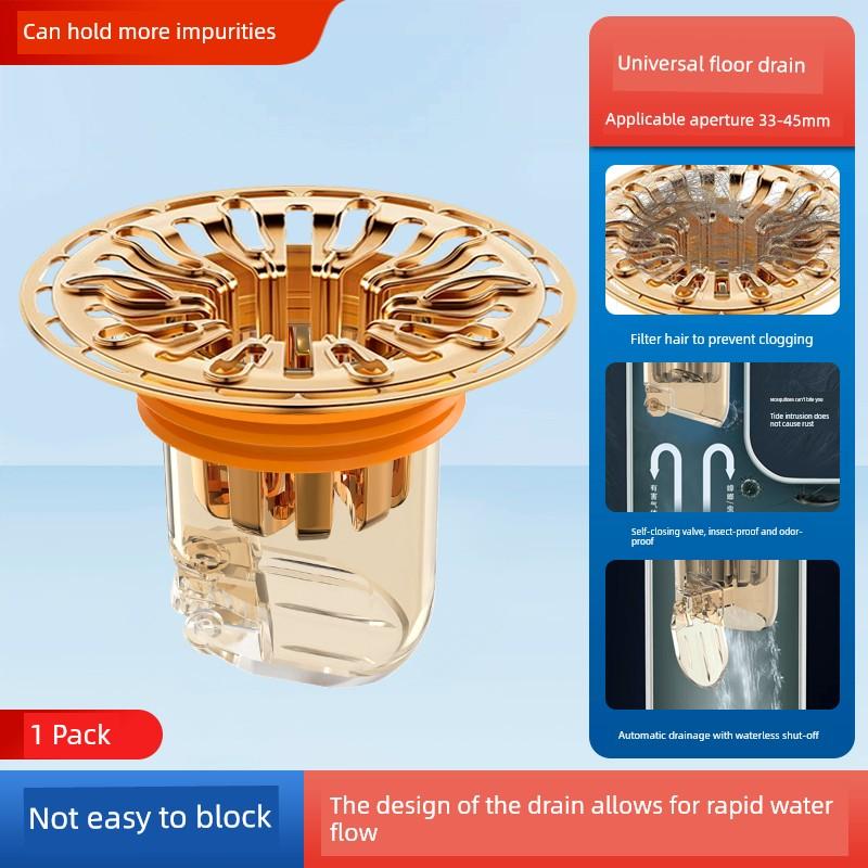 German Floor Drain Deodorizer Universal for Bathrooms, Anti-Insect Hair Filter, Unclogging Tool with Inner Core and Sealing Cover
