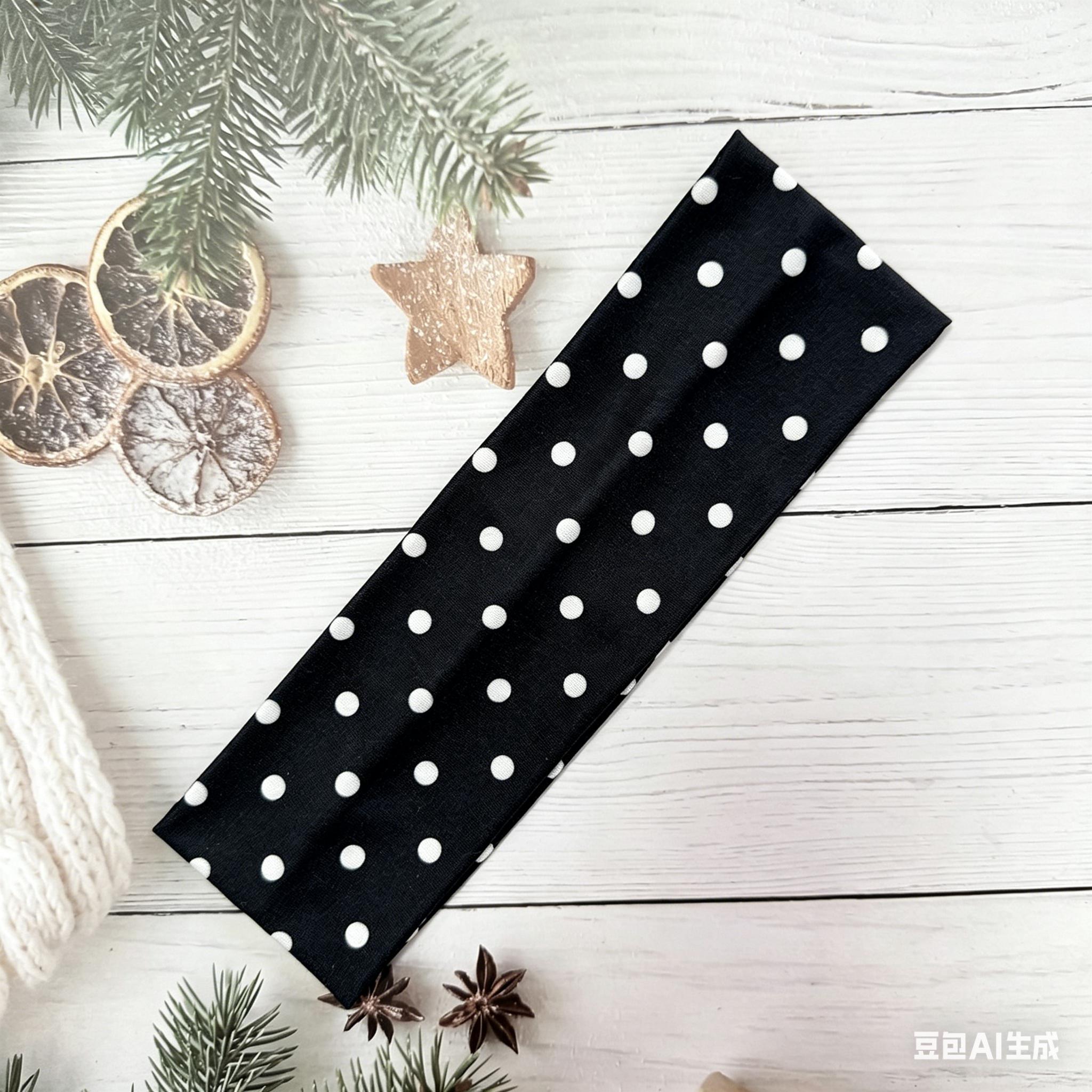JYSP Wide Elastic Sports Headband New Vintage Polka Dot Headband High-end European and American Fashion Headscarf чёрный