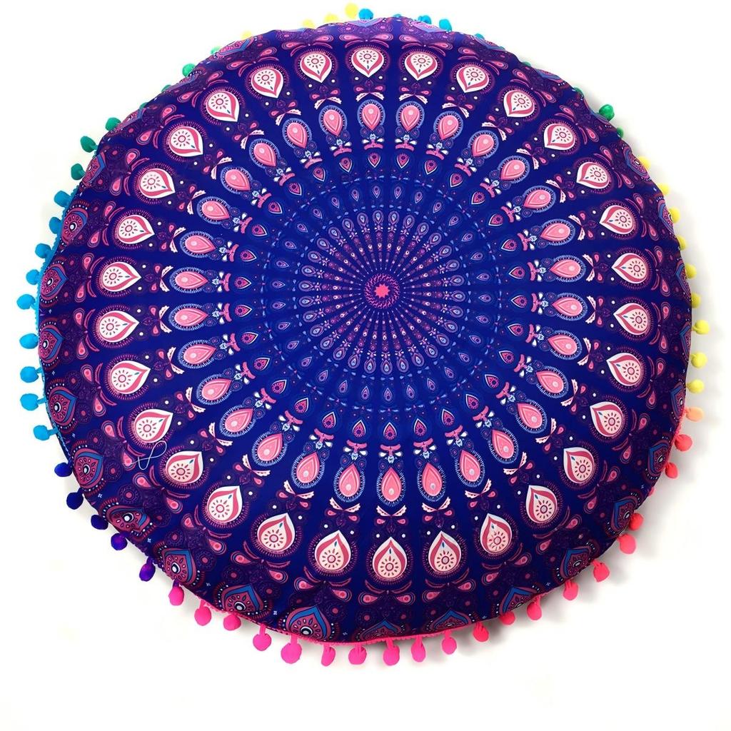 Bohemian 43cm/80cm Round Pillow Case Mandala Pattern Cushion Cover Indian Elephant Retro Meditation Floor Decorative Pillows