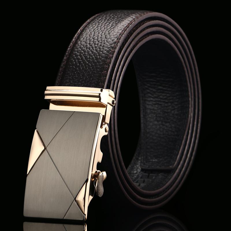 Brown Open Edge Cowhide Belt  Men's Real Cowhide Business Casual Automatic Buckle Belt