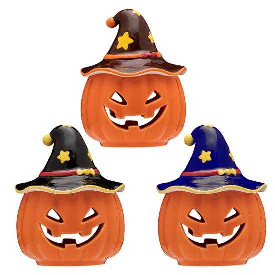 Halloween Ceramic Pumpkin Tea Light Holder Tabletop Spooky Pumpkin Sculptures Candle Holder for Home Holiday Party Decoration