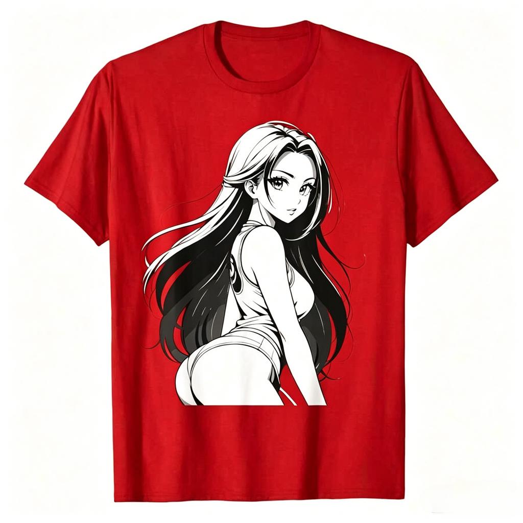 Sexy Waifu Otaku Anime Japanese In Black And White Art Tshirt Unisexs Printed Tshirt