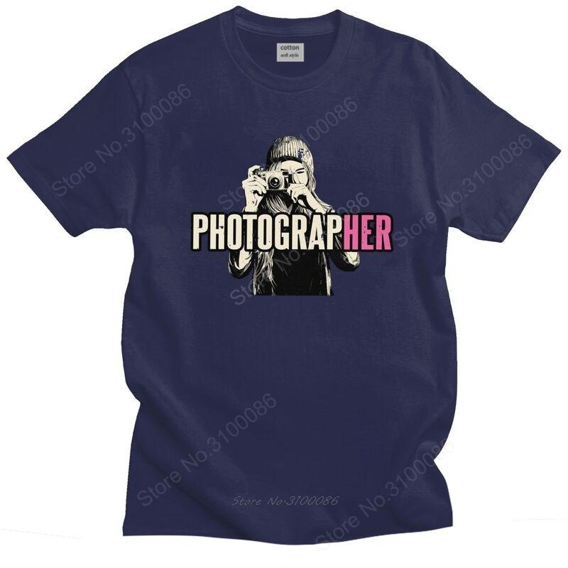 Unisexs Photographer Girl T Shirts Short Sleeves Cotton Tshirt Unique Tshirt Designer Camera Photography Tee Loose Fit Apparel