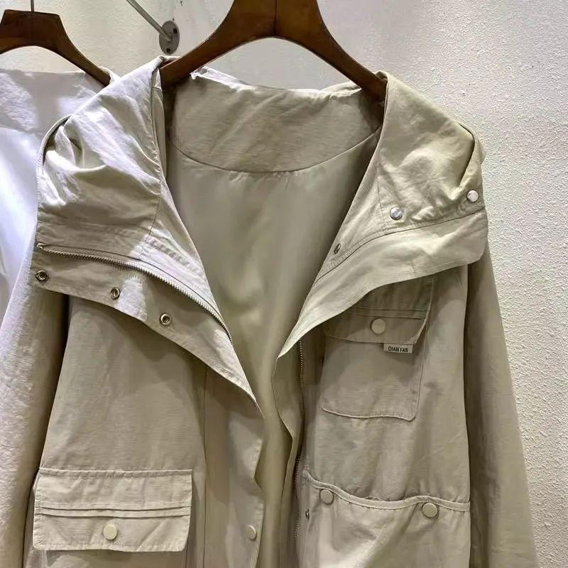 Chaqueta de Otoño para Mujer a la Moda con Capucha Abrigo con Cremallera Chic Ropa de Trabajo Cortavientos de Moda