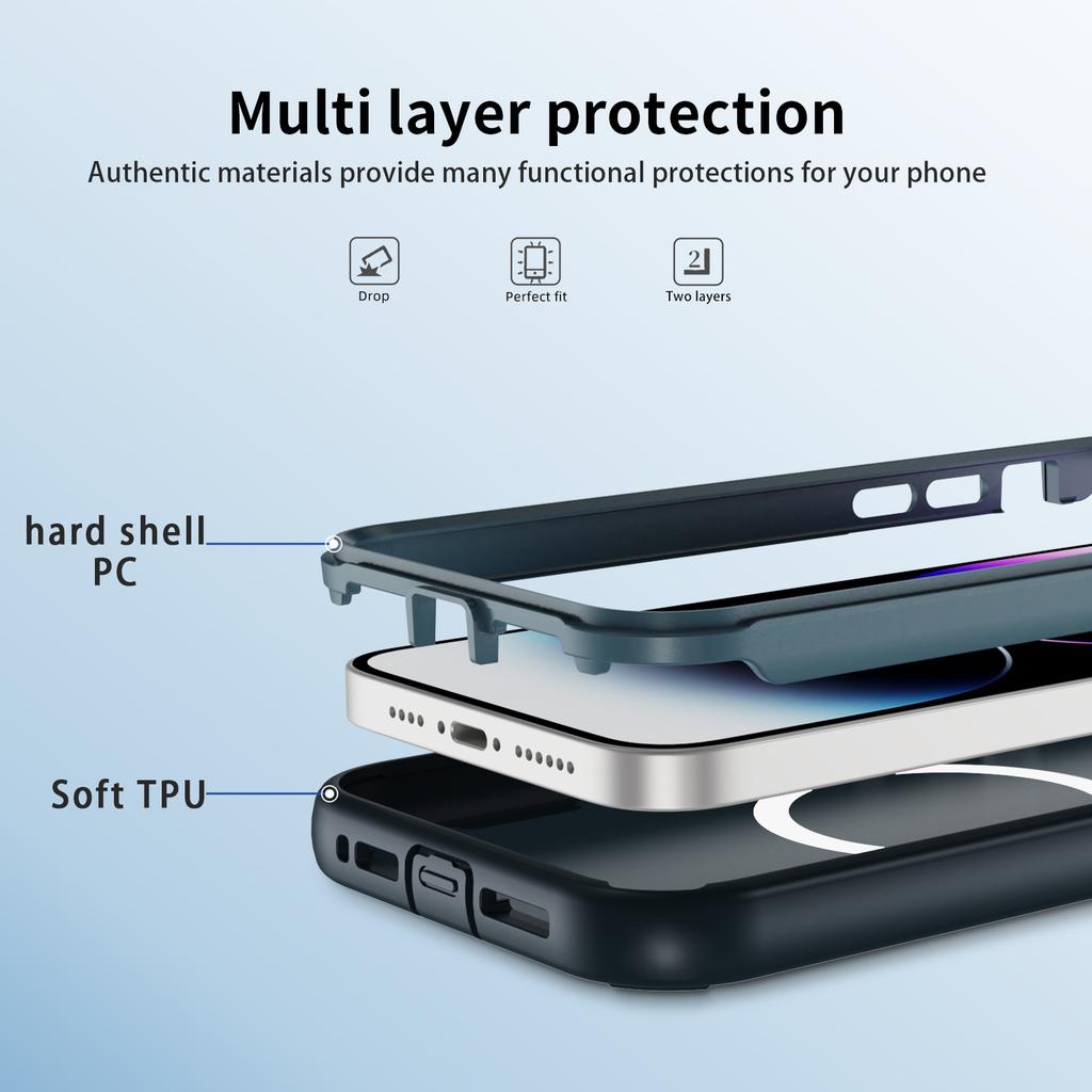 For iPhone 14 Pro Max Case Compatible with MagSafe Lens Frame Kickstand TPU+PC Shockproof Phone Cover