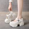 British style high-heeled Velcro small leather shoes women's autumn 2025 new thick-heeled waterproof table shallow mouth Mary Jane shoes