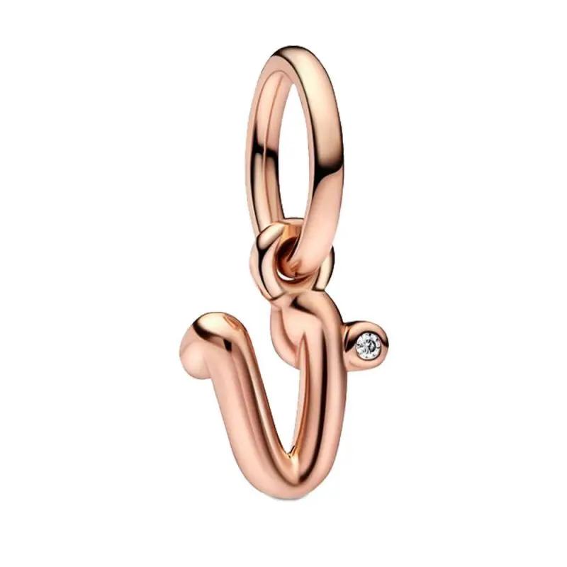 Brand New Plated Rose Gold Letter A-z 26 Alphabet Bead Component Zircon Letter Charm Bead Component Compatible With Authentic Original Bracelet High