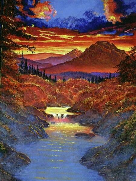 5d Diamond Painting Landscape Mountain Diamond Embroidery Sale Sunset River Rhinestones Mosaic Wall Art