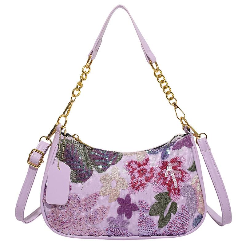 2025 new foreign style niche embroidery sequined small bag women's Chinese style handbag fashion shoulder messenger bag