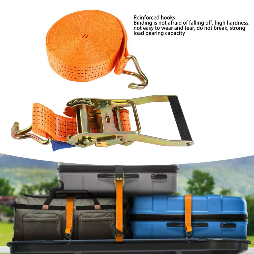 15M Car Tie Down Straps Heavy Duty 6613.86 Lbs Strength Double Row Hooks Fastening Straps Tightener for Truck Trailer Cargo Bundling