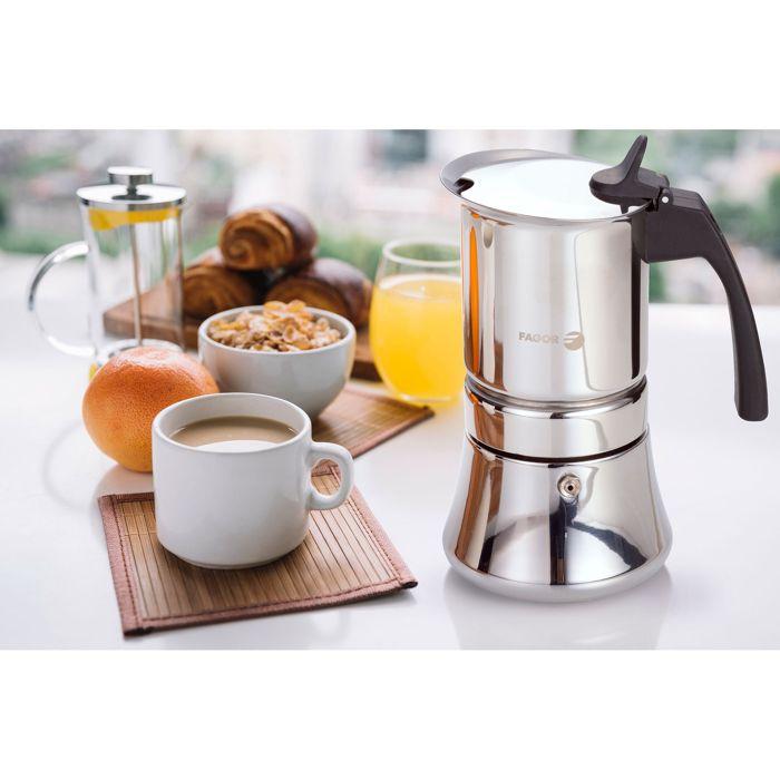 Cafetière Expresso Italienne Induction, Acier Inoxydable 6 Tasses De Café FAGOR Etnica Argent 00383
