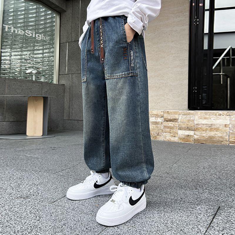 

Весна 2025 Джинси прямого крою для хлопчиків - Повсякденні штани в вуличному стилі для великих хлопчиків Size 150 (Height 145cm)