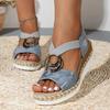 Fashion Metal Buckle Wedge Sandals for Women Peep Toe Elastic Strap Platform Sandals Woman 2025 Summer Casual Espadrille Sandalias Mujer