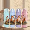 1PC Fox Sitting Autumn Forest Scene Print 750ml Color Plastic Sports Water Bottle Leakproof Flip Straw Lid Suitable for Sports Office Home Use