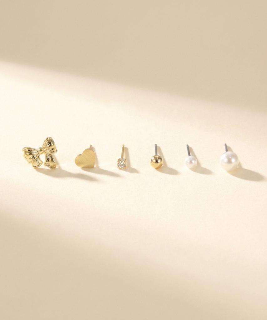 Dieuamour [12Pack] Petit Ribbon Pearl Daily Earring Set
