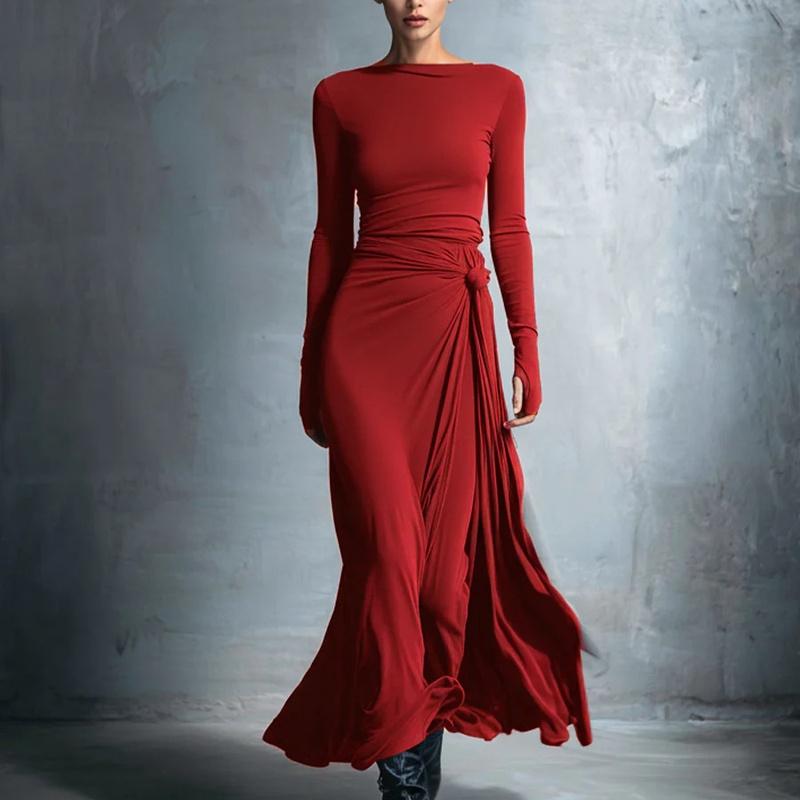 

European Style Winter Women Knitted Maxi Dress XS