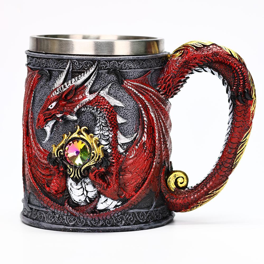 Valhalla Viking Stainless Steel Nordic Viking Barrel Dragon Boat Warrior Horn Skull Beer Mug Tankard Stein Cup 400 Ml