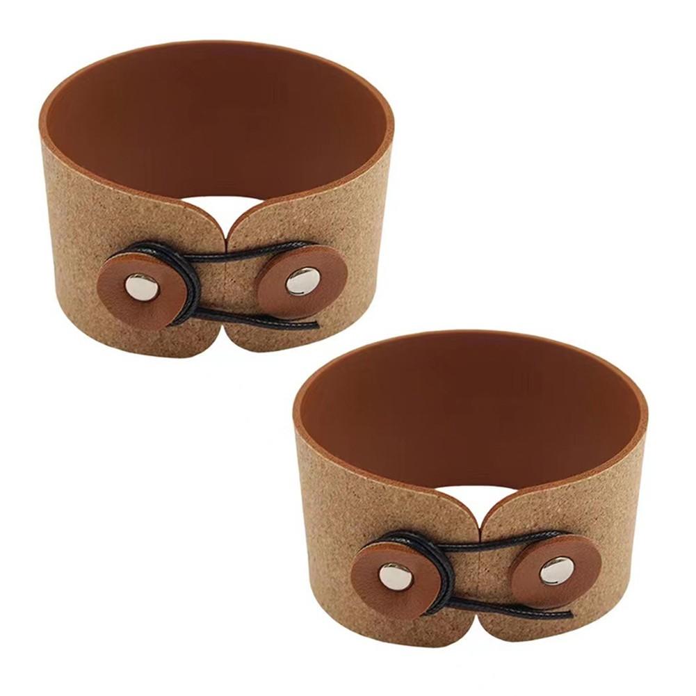 2pcs Cup Sleeve Adjustable Band Cover Wraps Cork Leather коричневый