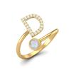 Capital D Initial Letter Moonstone Women Adjustable Front Open Ring 925 Sterling Silver Gold Vermeil