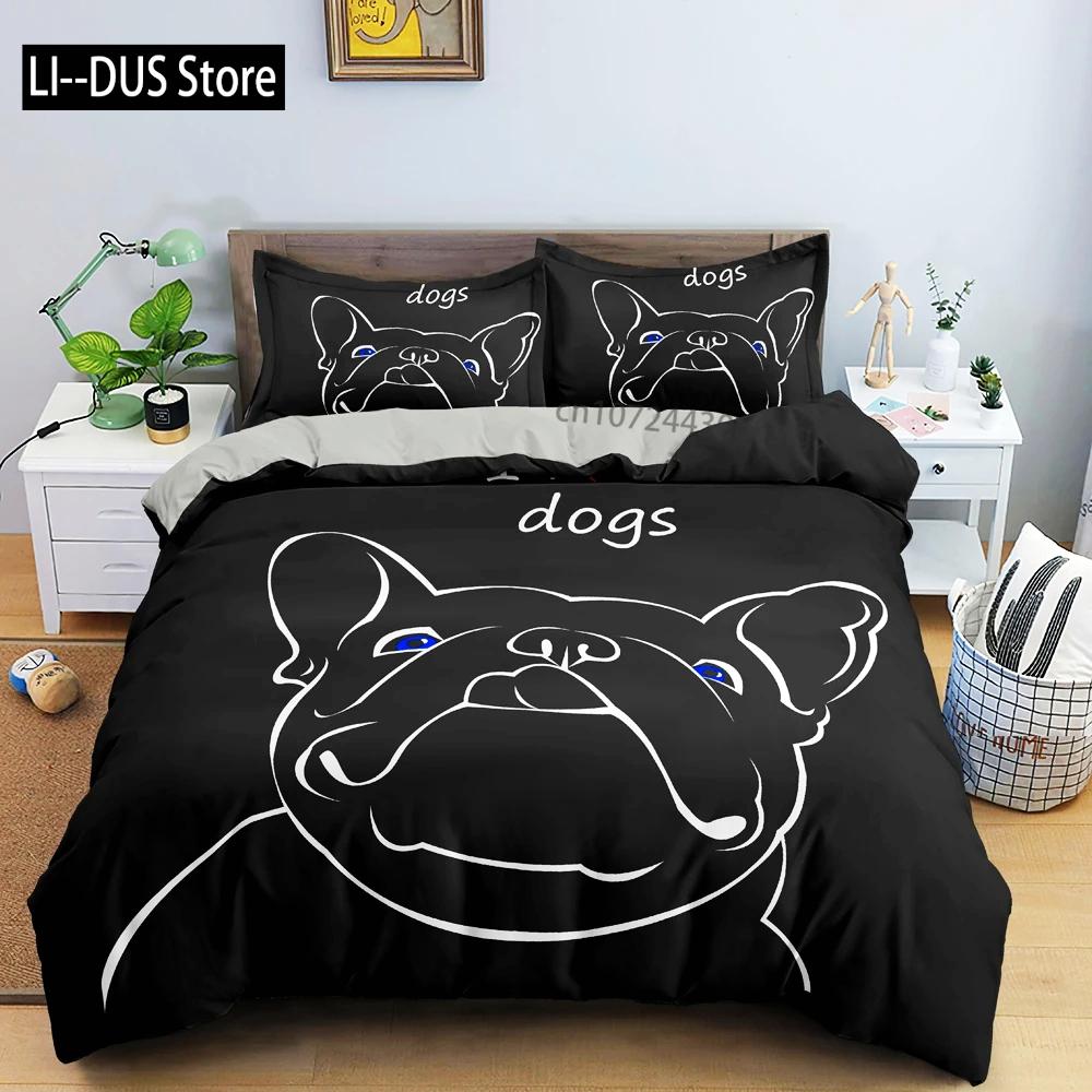 Cartoon Bulldog Duvet Cover Set Pillowcase Single King Full Size Bedding Set for Bedroom Decor Microfiber 3PCS Comforter Cover